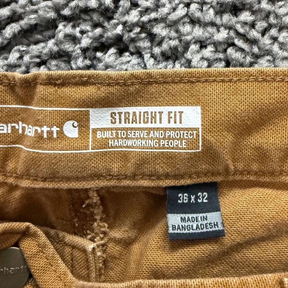 Work Carhartt Straight Fit Pants Mens Brown Excellent Double Knee 36x32